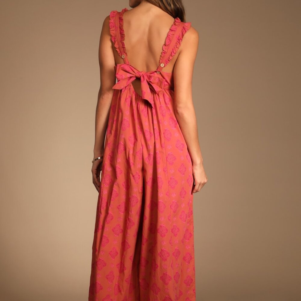 Free People Katya Printed One Piece  - 100% Cotton Wide Leg Jumpsuit - Size M - Picture 2 of 10